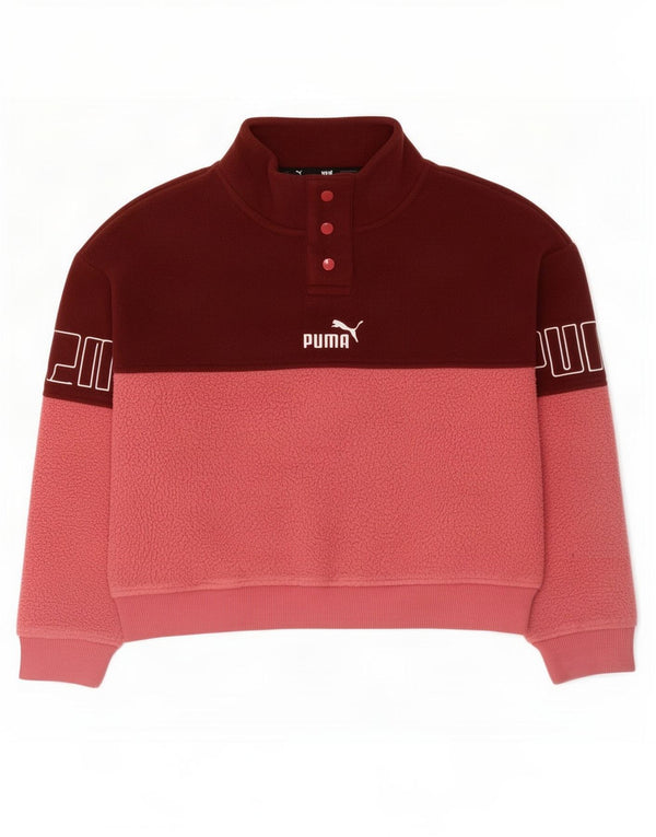 Pulover puma pentru fete, cu grafică, cu gât, fleece, 11-12 ani, roz, bloc de culoare