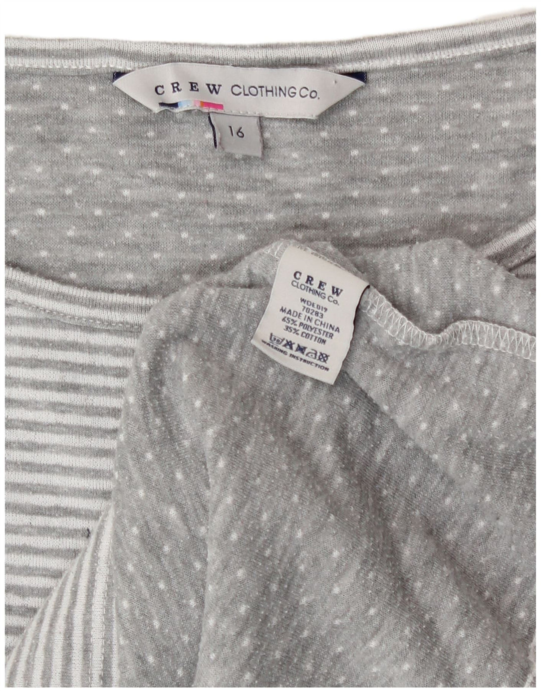 Crew Clothing Femei Top mânecă 3/4 UK 16 Mare Poliester cu dungi gri
