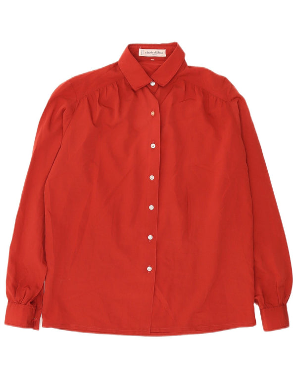 Bluză de cămașă vintage pentru femei UK 14 Mare Poliester Bordeaux