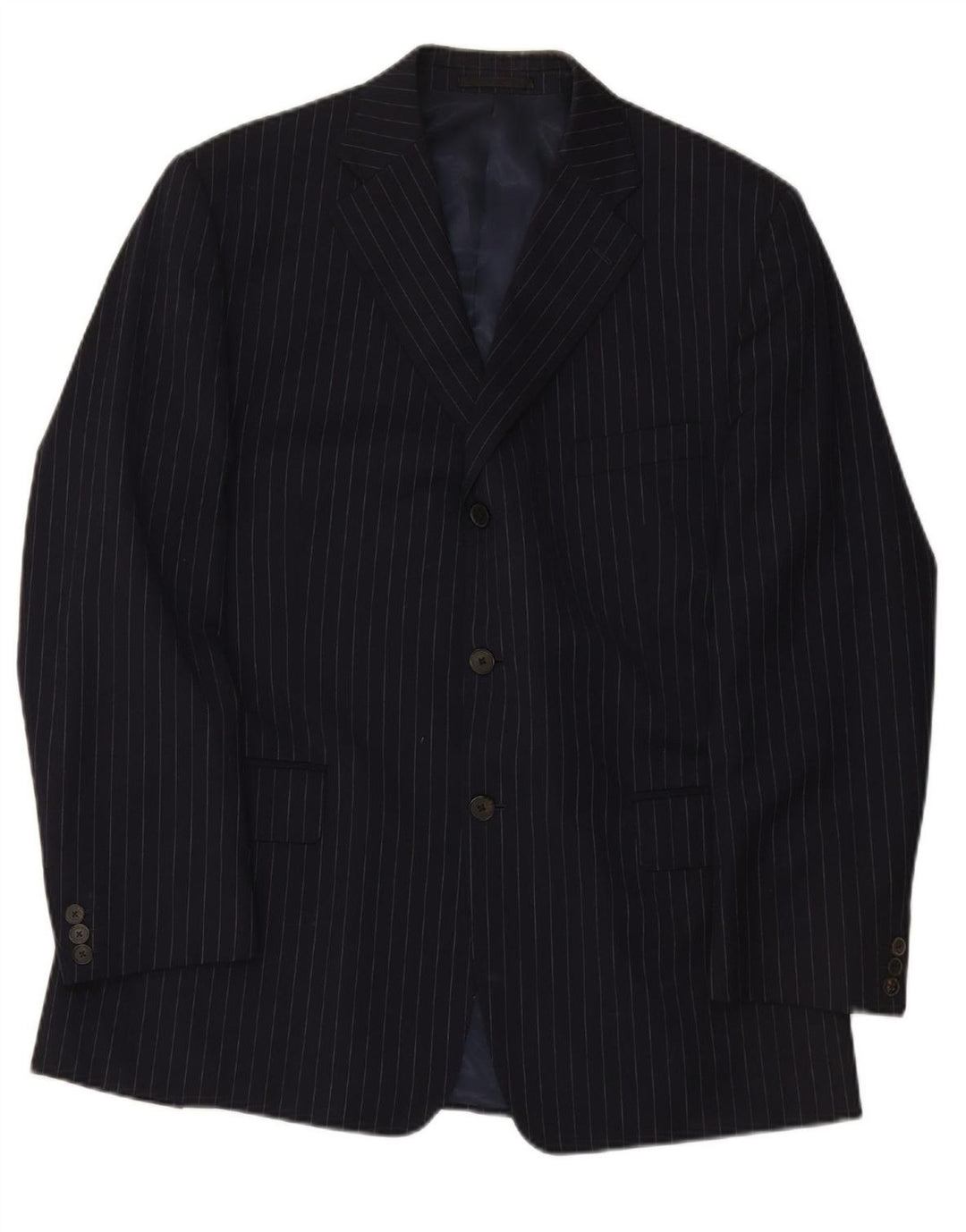 VINTAGE Mens 3 Button Blazer Jacket UK 42 XL Navy Blue Pinstripe Wool