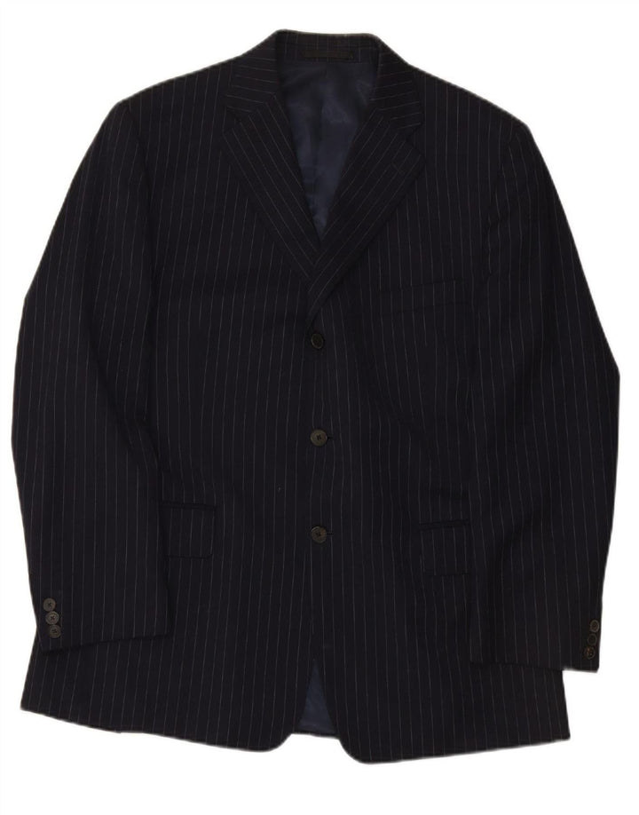 VINTAGE Mens 3 Button Blazer Jacket UK 42 XL Navy Blue Pinstripe Wool