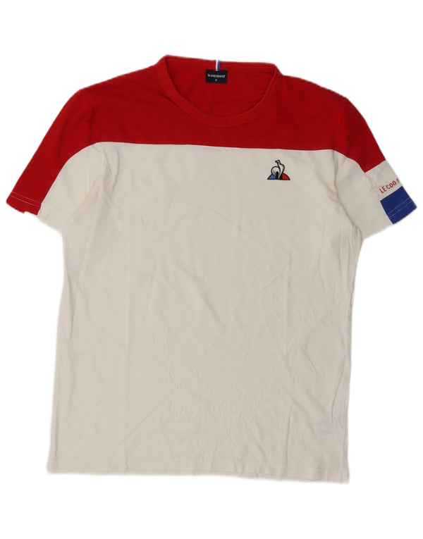 Le Coq Sportif Mens T-Shirt Top Medium White Colourblock Cotton