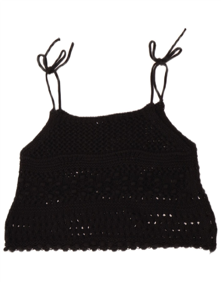 Top crochet fără mâneci Zara pentru femei UK 12 Medium Black