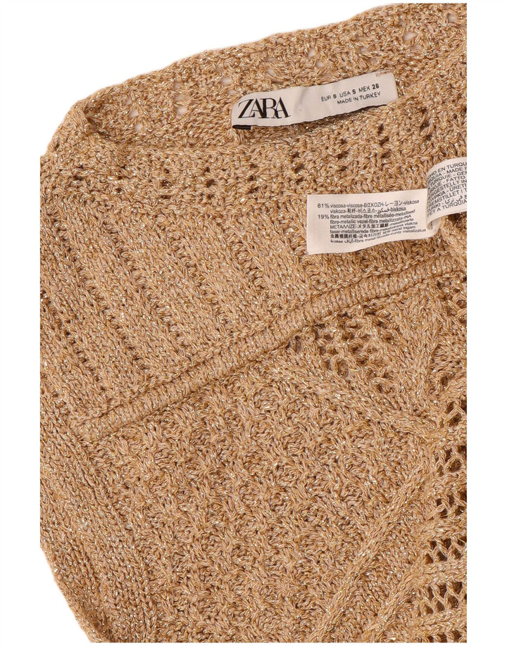 ZARA Crop Vest Tank Top pentru femei UK 8 Small Gold Viscose