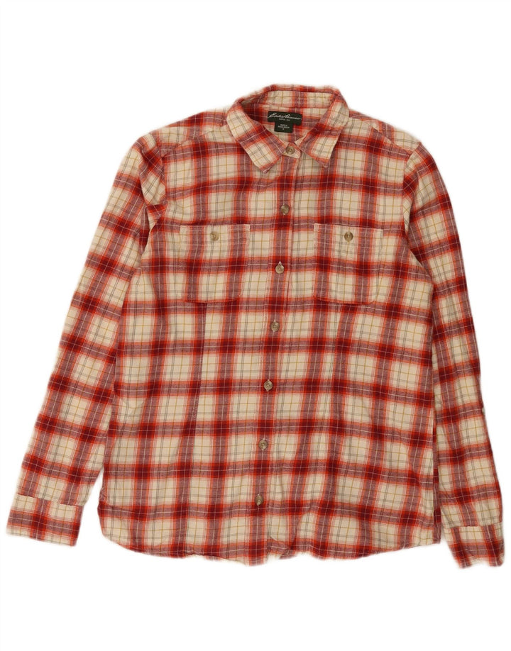 Cămașă de flanel pentru femei Eddie Bauer UK 14, bumbac cu carouri roșii medii