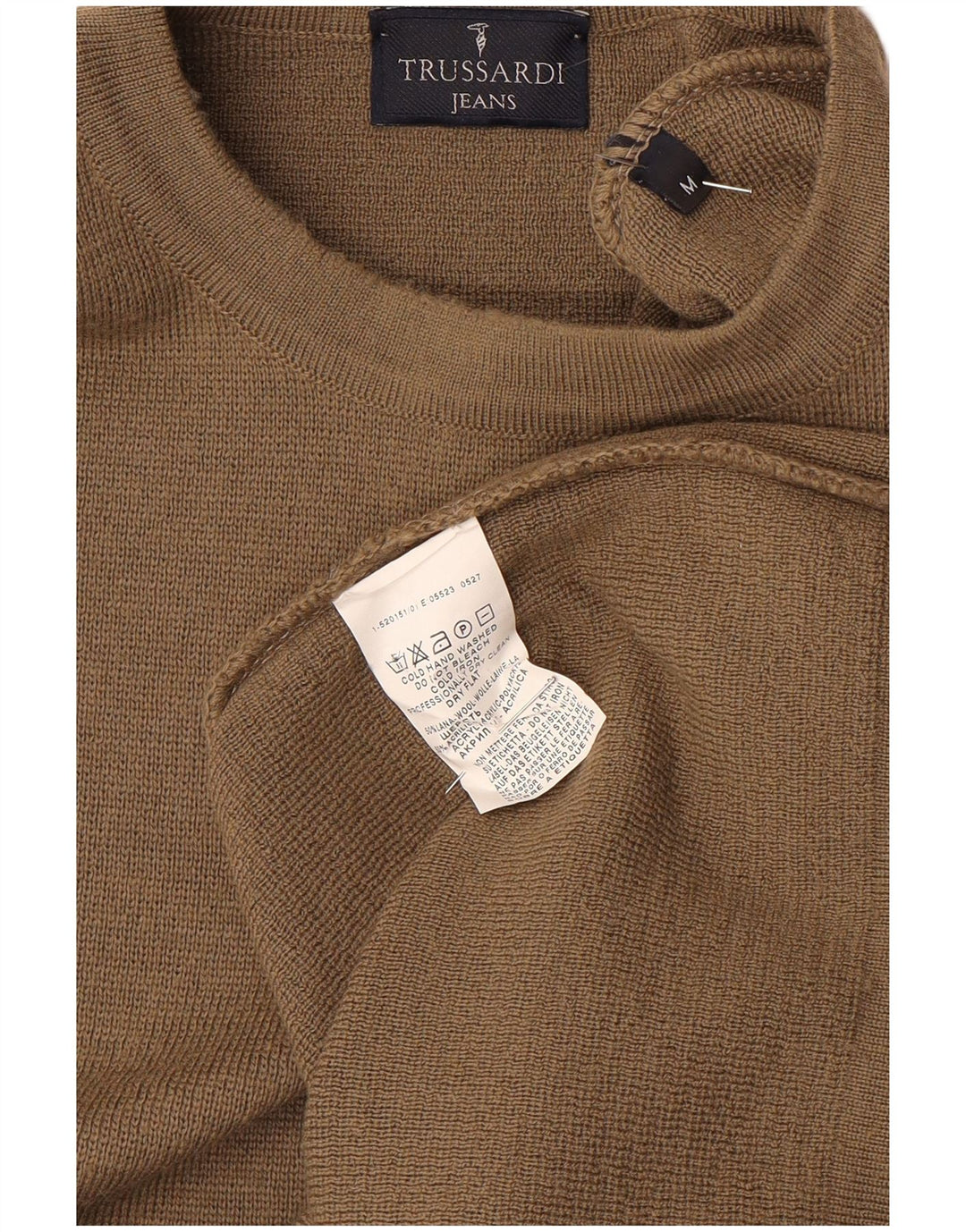 Pulover pentru bărbați Trussardi Jeans cu gât crew din lână maro mediu