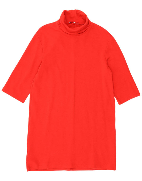 Zara Womens 3/4 Sleeve Roll Neck Jumper Dress UK 10 Small Red Cotton
