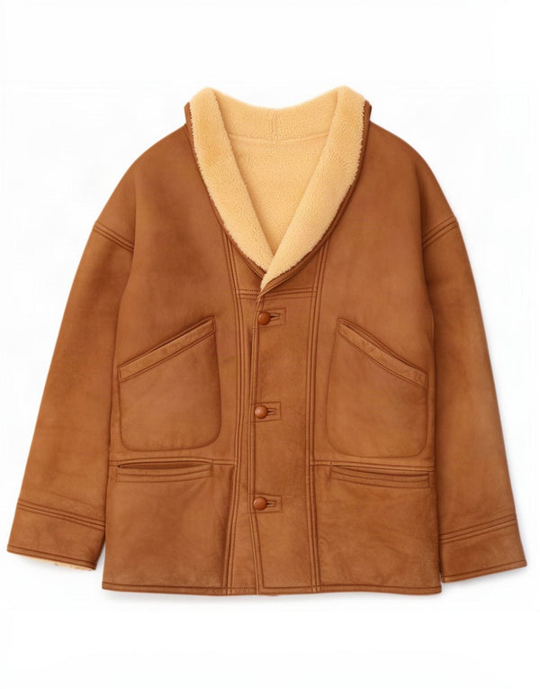 Jachetă vintage pentru bărbați din shearling UK 40 mare maro