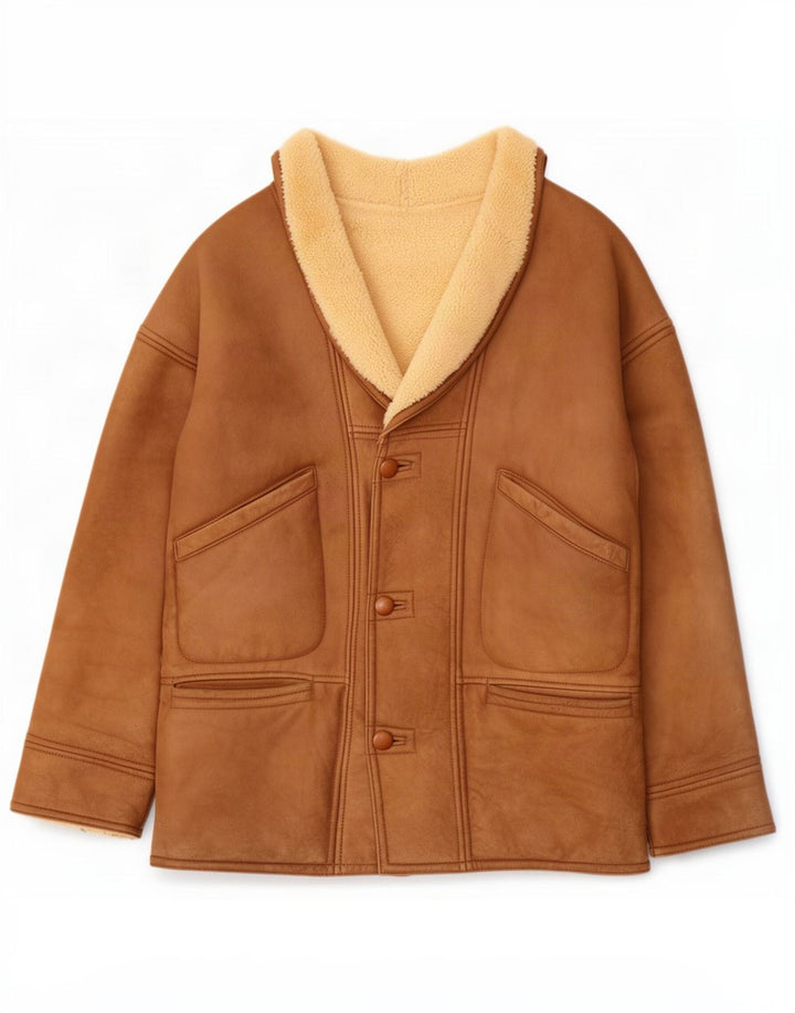 Jachetă vintage pentru bărbați din shearling UK 40 mare maro