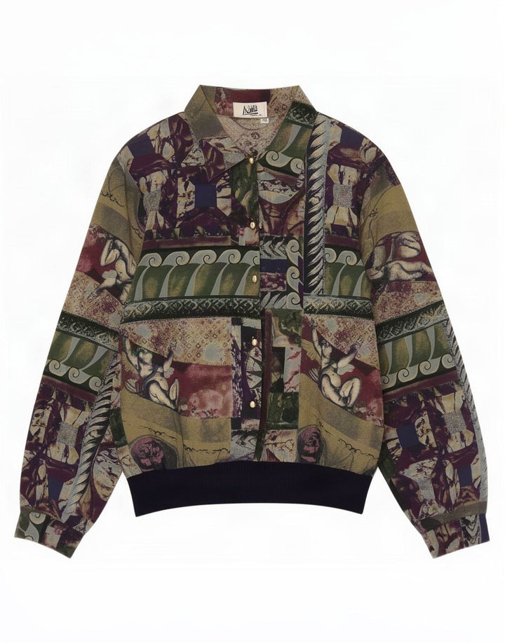 Bluză cămașă cu model abstract pentru femei Mirella IT 52 2XL verde geometrică