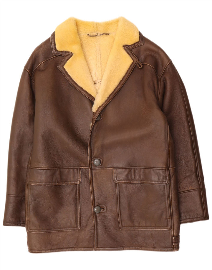 Pardesiu vintage pentru bărbați din shearling UK 40 mare maro