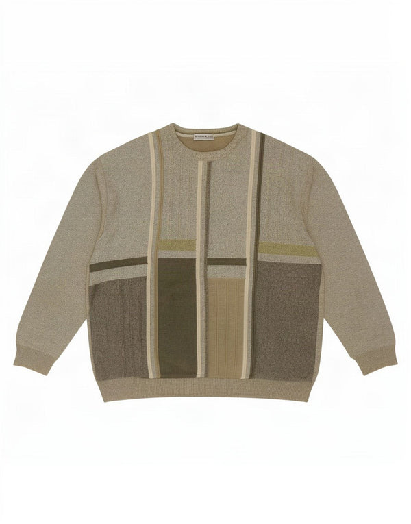 Emilio Adani Pulover pentru bărbați cu gât de barcă UK 44 XL Kaki Bumbac geometric