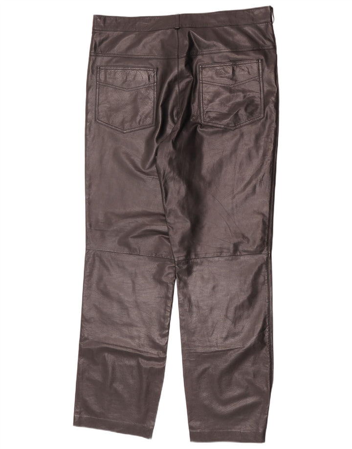 Pantaloni drepți din piele vintage pentru femei W36 L32 negri