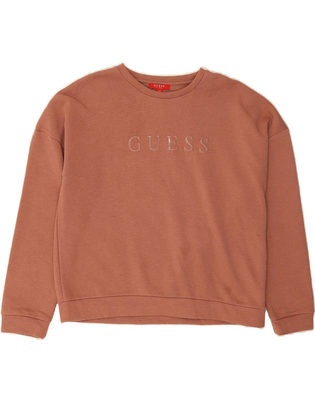 GUESS Womens Oversized Graphic Sweatshirt Jumper UK 12 Medium Brown Cotton Vintage Guess and Second-Hand Guess from Messina Hembry 