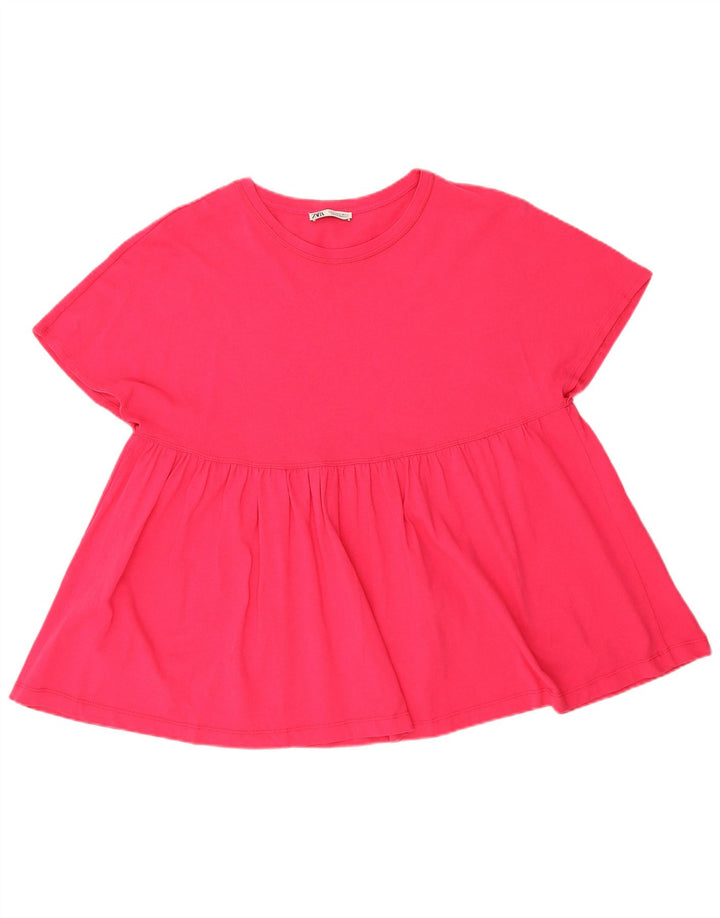 Tricou supradimensionat pentru femei Zara UK 14, bumbac roz mediu