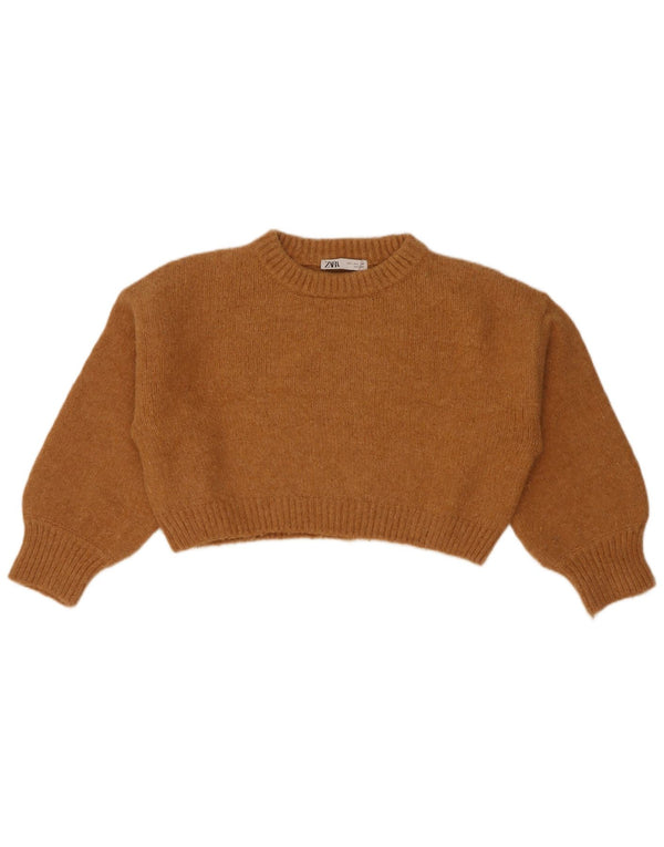 Pulover pentru damă Zara Crop Crew Gate UK 16 Mare, maro, nailon
