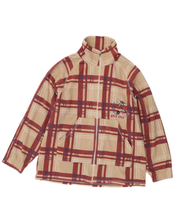 Jachetă din lână cu grafică vintage pentru femei UK 18 XL, bej, poliester în carouri
