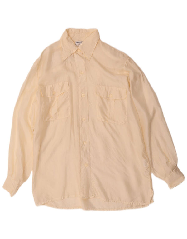 Bluză de cămașă vintage pentru femei UK 12 Medium Beige Mătase