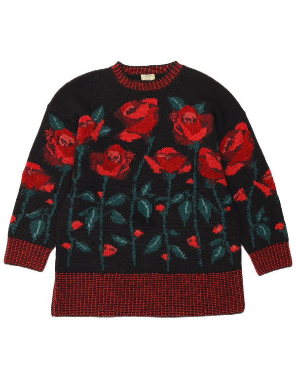 LAURA ASHLEY Pulover pentru femei cu decolteu rotund UK 14 Medium Black Floral