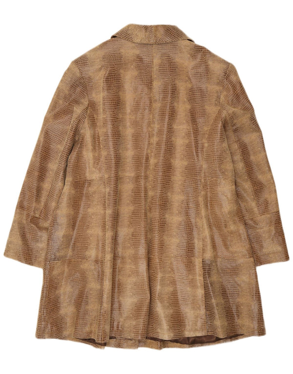 Palton supradimensionat din piele vintage pentru femei EU 50 3XL maro din piele cu imprimeu animal