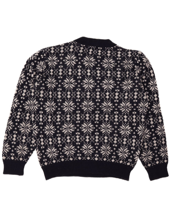 Pulover vintage pentru bărbați cu gât roșu, mare, bleumarin, Fair Isle