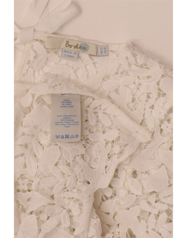 Bluză Boden pentru femei cu mâneci 3/4 transparente, UK 12, alb, floral, mediu