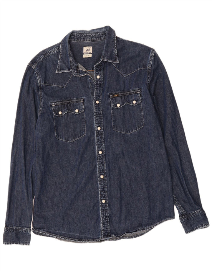 Cămașă de blugi pentru bărbați LEE, mare din bumbac, albastru bleumarin