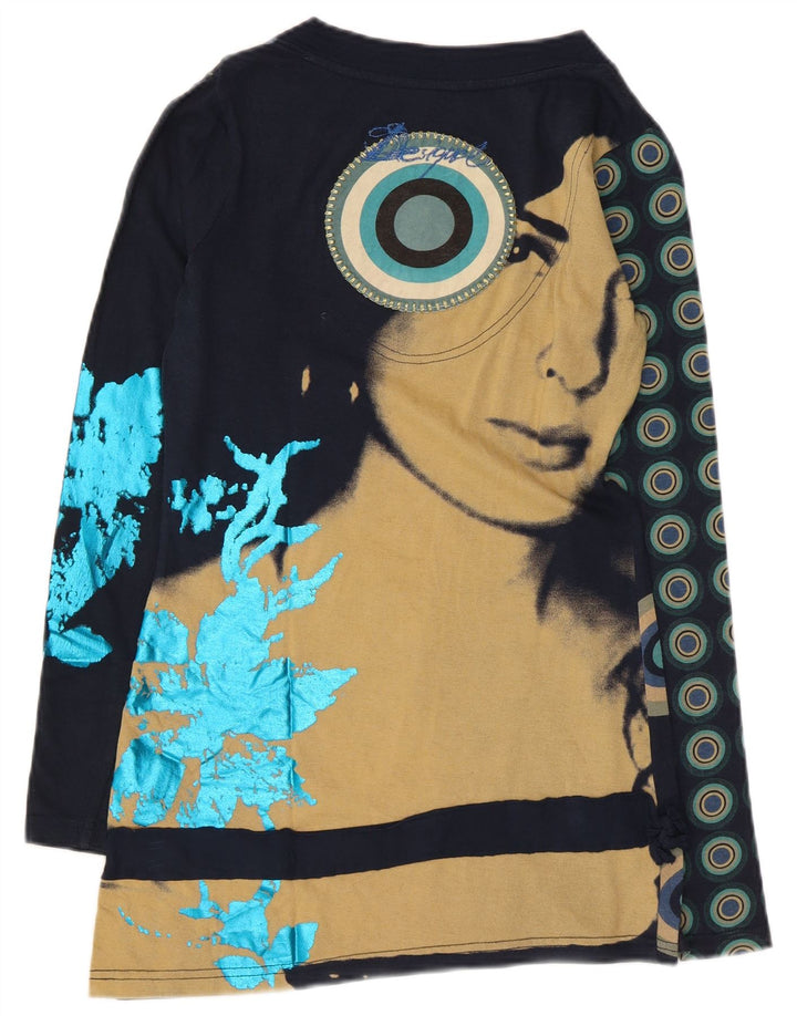 Desigual Top grafic pentru femei cu mânecă lungă UK 10 Small Bleumarin