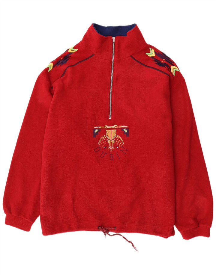 DUBIN Pulover pentru bărbați, cu formă lentă, cu grafic, cu fermoar și gât, din lână, poliester roșu mare