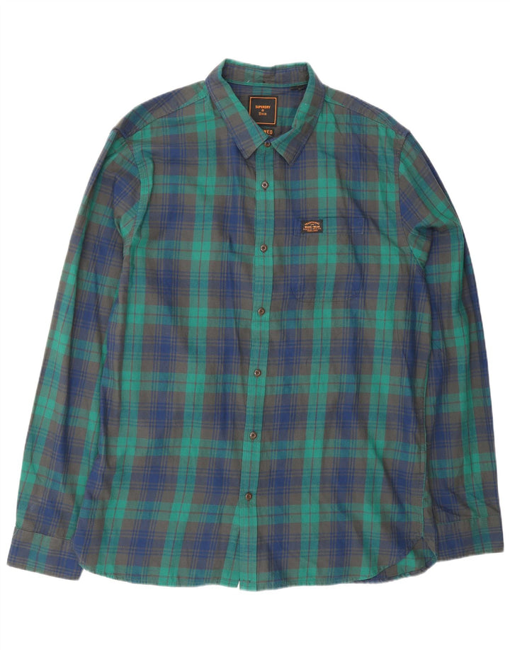 Cămașă de flanel pentru bărbați SUPERDRY 2XL, bumbac verde check