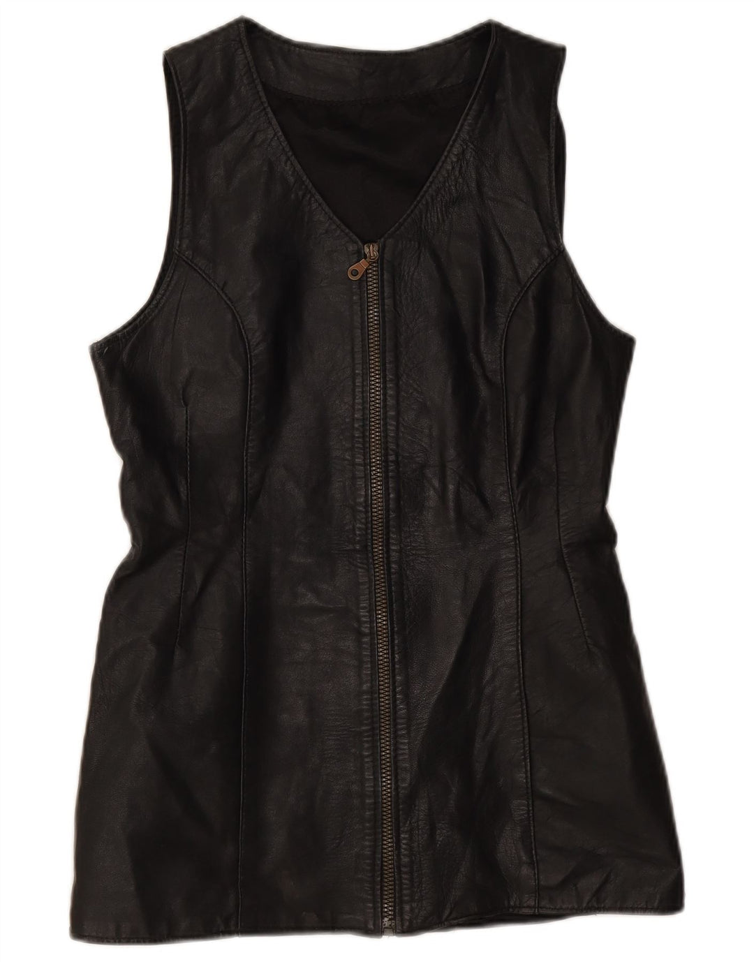 Gilet din piele vintage pentru femei UK 10 Small Black