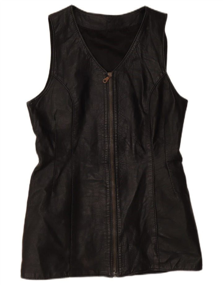 Gilet din piele vintage pentru femei UK 10 Small Black