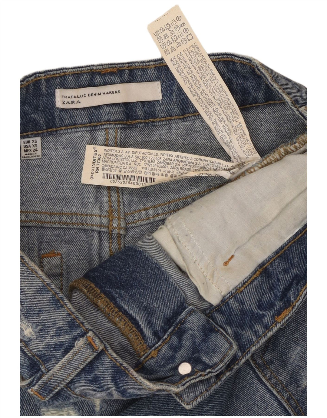 Fusta Mini Denim Trafaluc Distressed ZARA XS W24 Bumbac Albastru