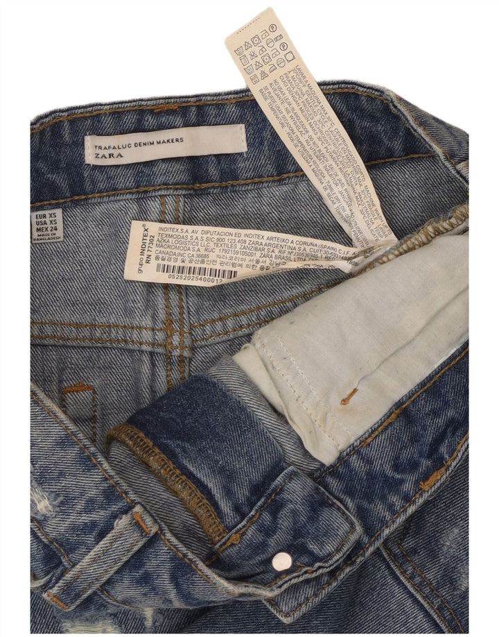 Fusta Mini Denim Trafaluc Distressed ZARA XS W24 Bumbac Albastru