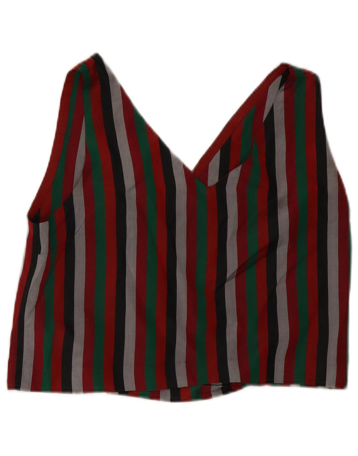 Bluză pentru femei VINTAGE cămașă crop UK 12 Medium, multicoloră, cu dungi