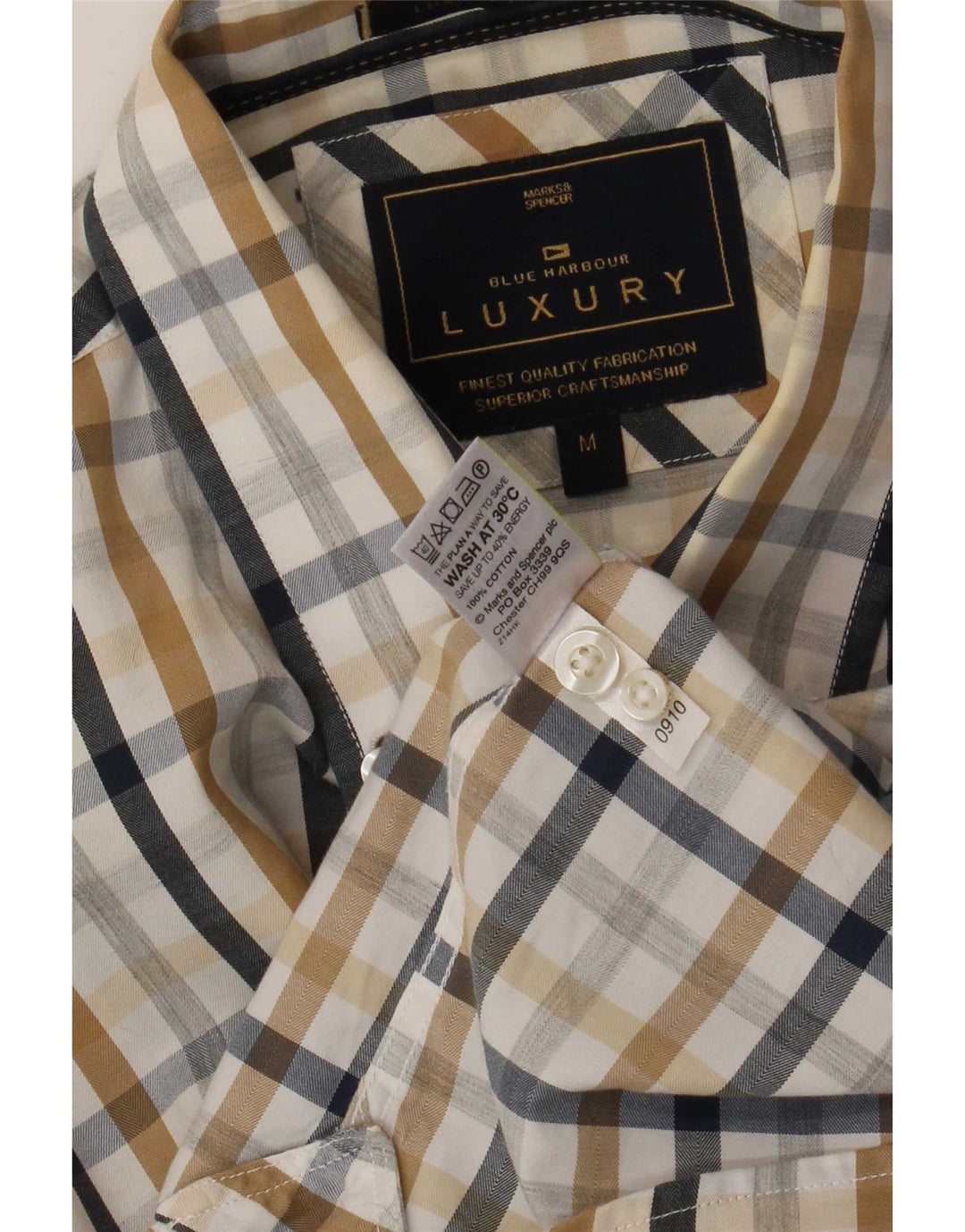 Cămașă Blue Harbour pentru bărbați Marks & Spencer, bumbac vichy multicolor mediu