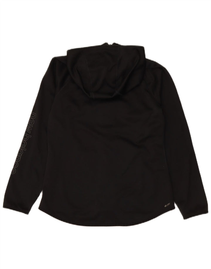 NEW BALANCE Womens Graphic Hooded Rain Jacket UK 12 Medium Black Polyester