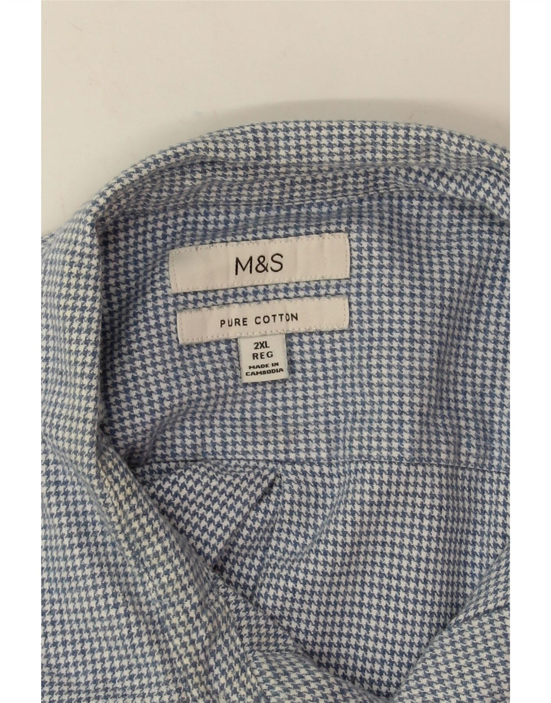 Cămașă de flanel pentru bărbați Marks & Spencer, bumbac albastru Houndstooth 2XL