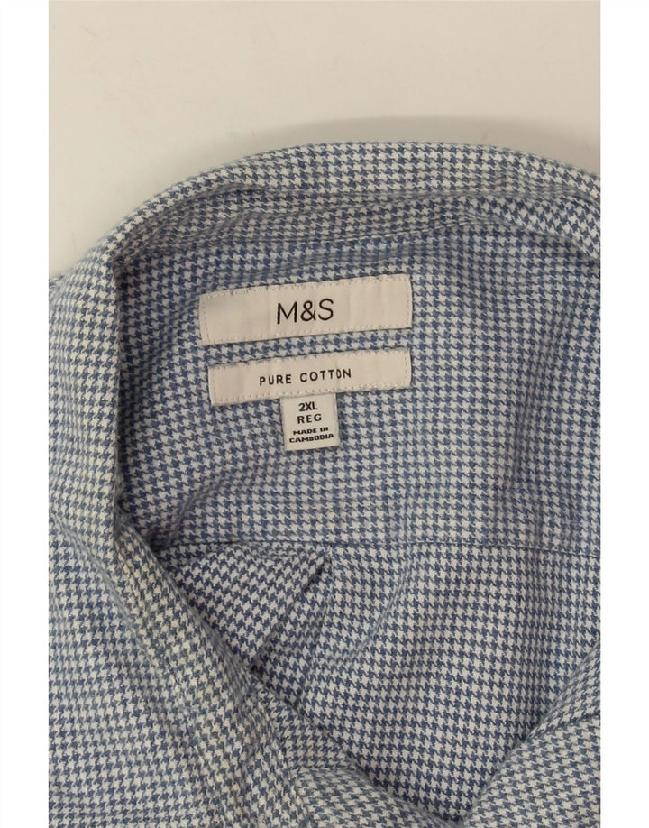 Cămașă de flanel pentru bărbați Marks & Spencer, bumbac albastru Houndstooth 2XL