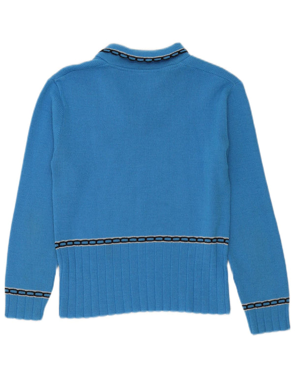 Pulover vintage cu gât polo pentru femei UK 14 Medium Blue Paisley