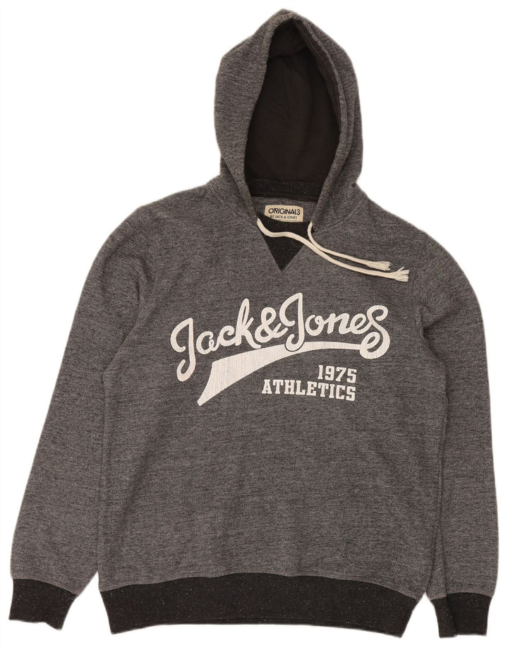 Pulover cu glugă cu grafic Jack & Jones pentru bărbați, poliester cu pături, gri mediu