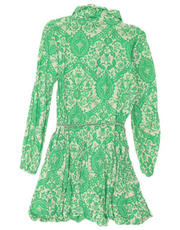 Rochie cămașă pentru femei Zara UK 14, mare, verde, florală, bumbac