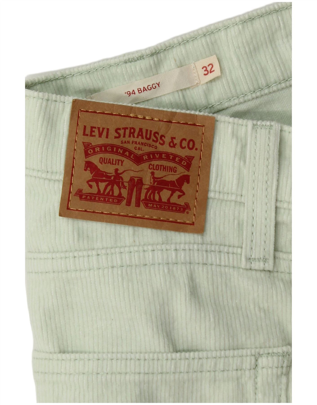 Pantaloni bărbați din velur, largi, largi, L32 L30, bumbac verde LEVI'S