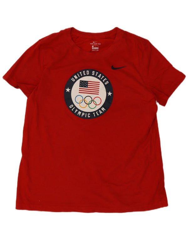 Tricou grafic Nike Dri Fit pentru femei Top UK 16, mare, roșu, bumbac