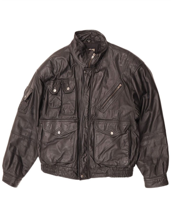 Jachetă de piele vintage pentru bărbați UK 44 2XL din piele neagră