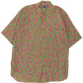 Cămașă vintage cu mânecă scurtă pentru bărbați, bumbac floral verde mediu