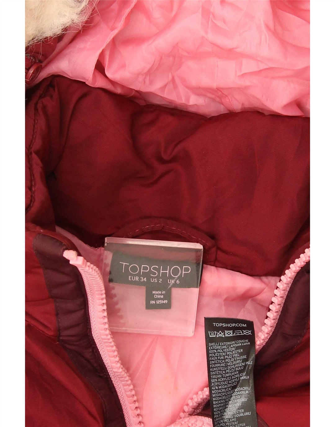 Topshop Jachetă supradimensionată cu glugă pentru femei UK 6 XS Poliester roșu
