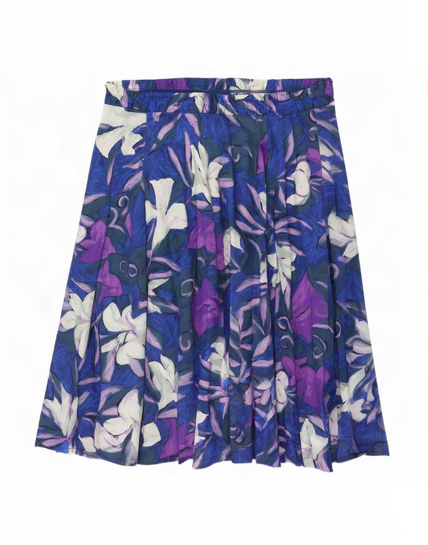 Fusta plisată vintage pentru femei UK 18 XL W38 Blue Floral Nylon