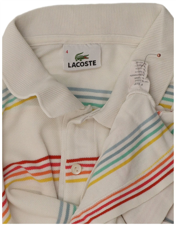 Tricou polo LACOSTE pentru bărbați, mărimea 4, bumbac cu dungi albe medii