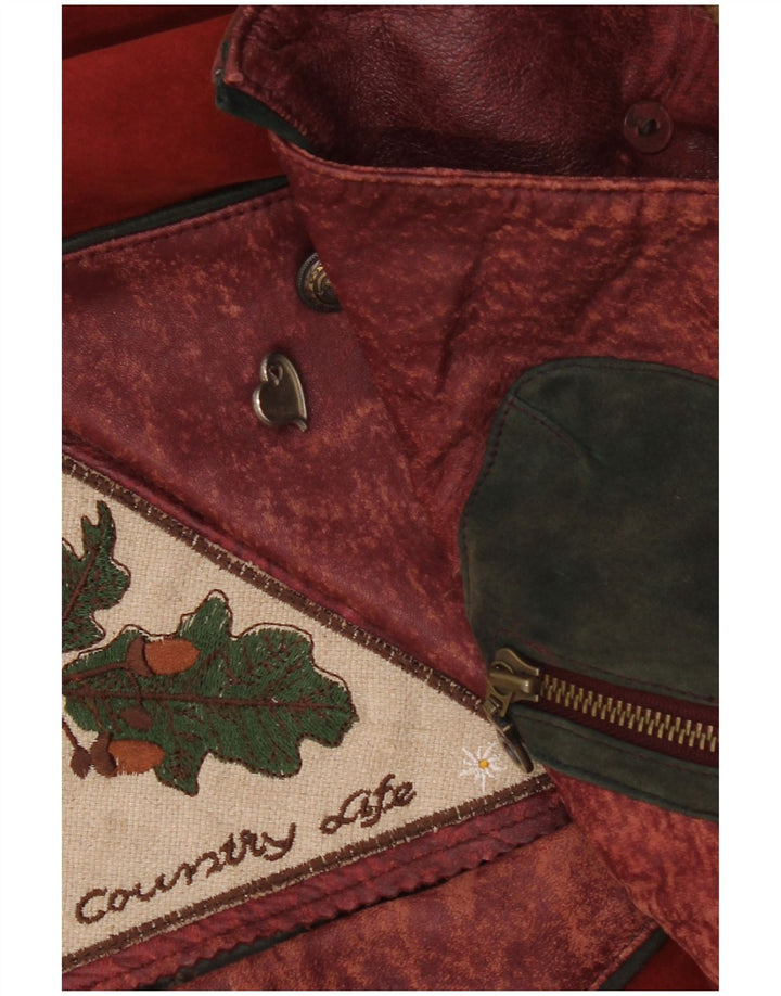 Jachetă de piele vintage pentru femei Country Wear UK 14 Medium Burgundy Patchwork